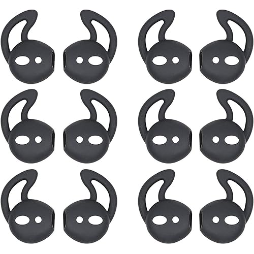 6 Pairs Silicone Ear Tips Compatible with Air Pods 1&2,Silicone Soft Anti-Slip Sport Earbud Tips, Anti-Drop Ear Hook Gel Headphones Earphones Accessories Tips (Black 6 Pairs)