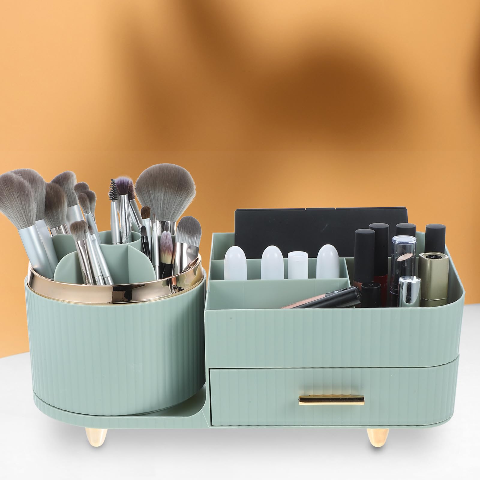HOMSFOU Organizer Trucco Rotante Porta Pennelli Make Up, Grande Capacità, Pet, Verde Chiaro, per Camere da Letto e Dressing Room
