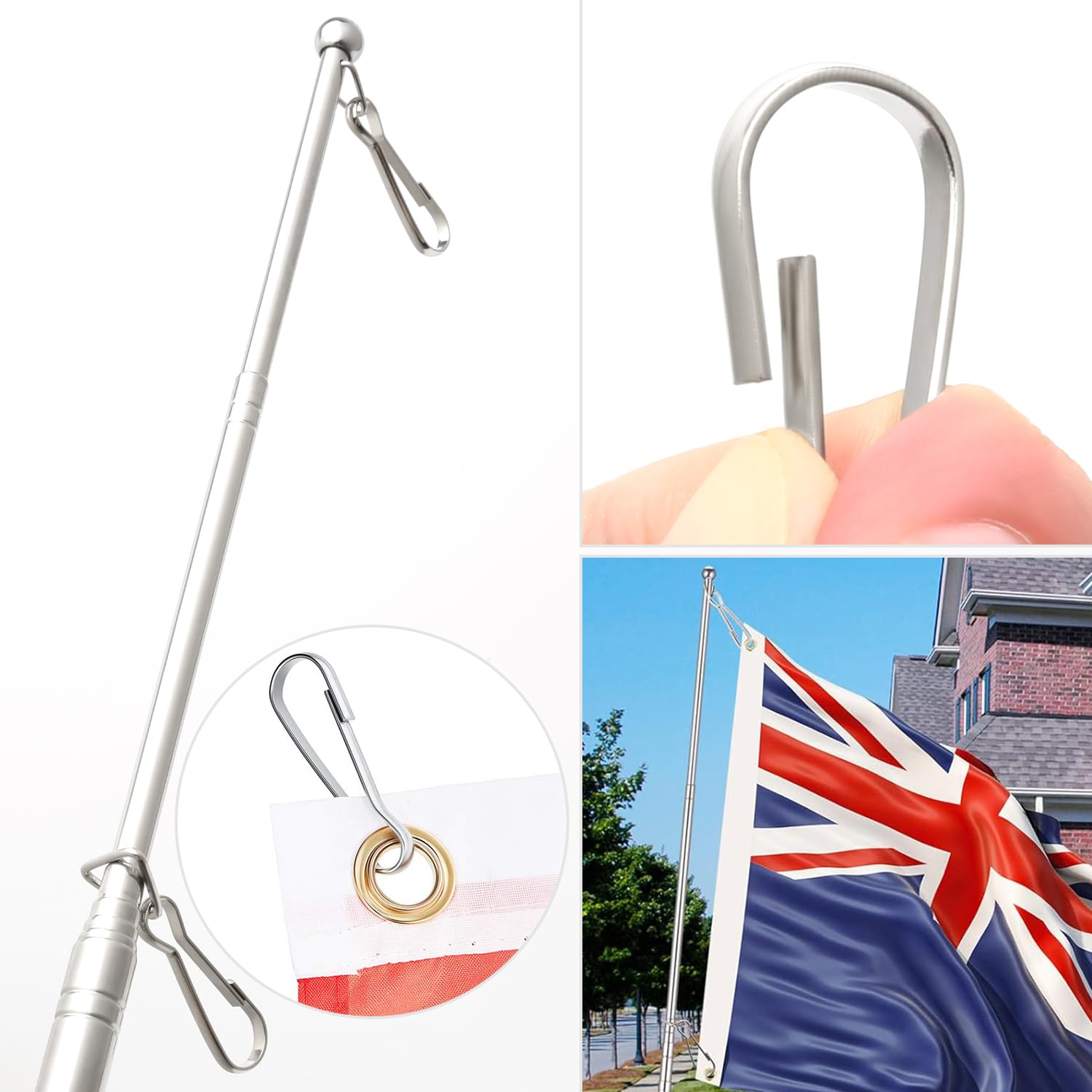 2 Pezzi Asta Telescopica per Bandiere, 1,6 m Asta della Bandiera Acciaio Inox, Aste per Bandiere Stadio Telescopiche, Asta Telescopica Portatili per Insegnanti Guida Turistica