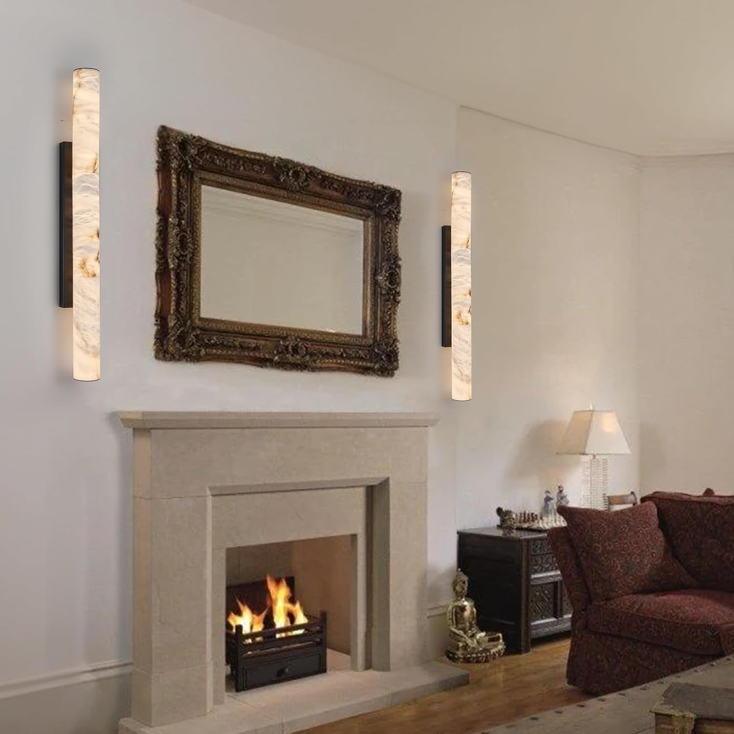 36" L Alabaster Modern Wall Sconces,Large Black Wall Lights Fixtures for Living Room Bedroom Bathroom Hallway Stairs
