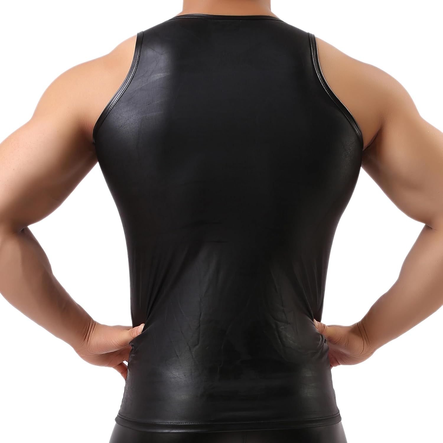 YUFEIDA Men's Faux Leather Vest Undershirt Tank Top Sleeveless Shirt Waistcoats - Image 2