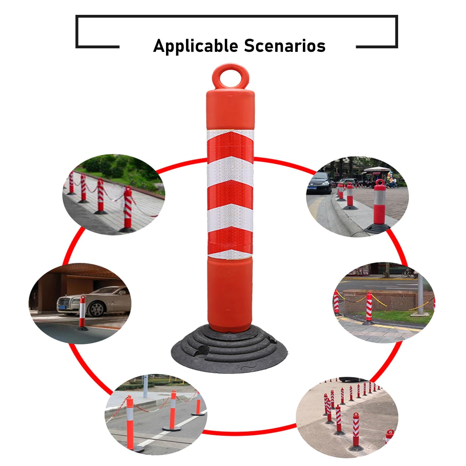 Bornes réfléchissantes de 76 cm (30 Pouces), Lot de 8, cônes de signalisation avec Base en Caoutchouc lestée, poteaux d'interdiction de stationnement pour la Gestion des Routes, barrières de