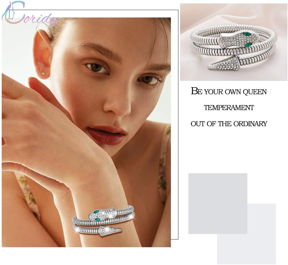 Snake Bracelet for Women Bendable Snake bangles Medusa Rhinestone Hand Jewelry