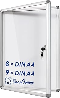 Swansea Schaukasten Abschließbar, Innen Aushangkasten, Magnetisch Infokasten mit Stabiler Alu Rahmen, Acrylglas, Silber, 98 x 72 cm (8/9 x DIN A4）