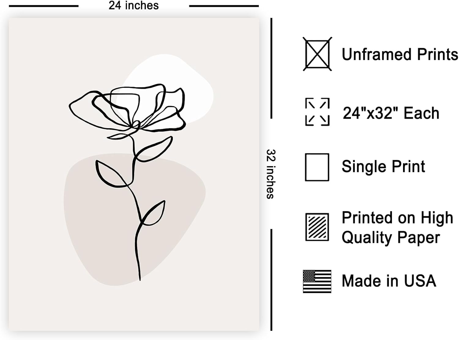 Poster Master Vintage Minimalist Poster - Retro Botanical Print - Floral Shape, Abstract, Line Drawing, Simple Flower - Gift for Florist, Friend - Wall Decor for Home, Office, 24x32 Unframed Wall Art