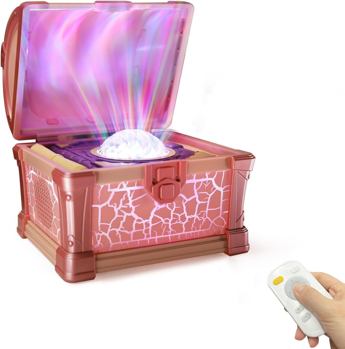AONESY Veilleuse au trésor avec projecteur Galaxy - 8 couleurs - Bruit blanc - Minuterie et télécommande - Cadeau pour enfants, filles, garçons - Rose