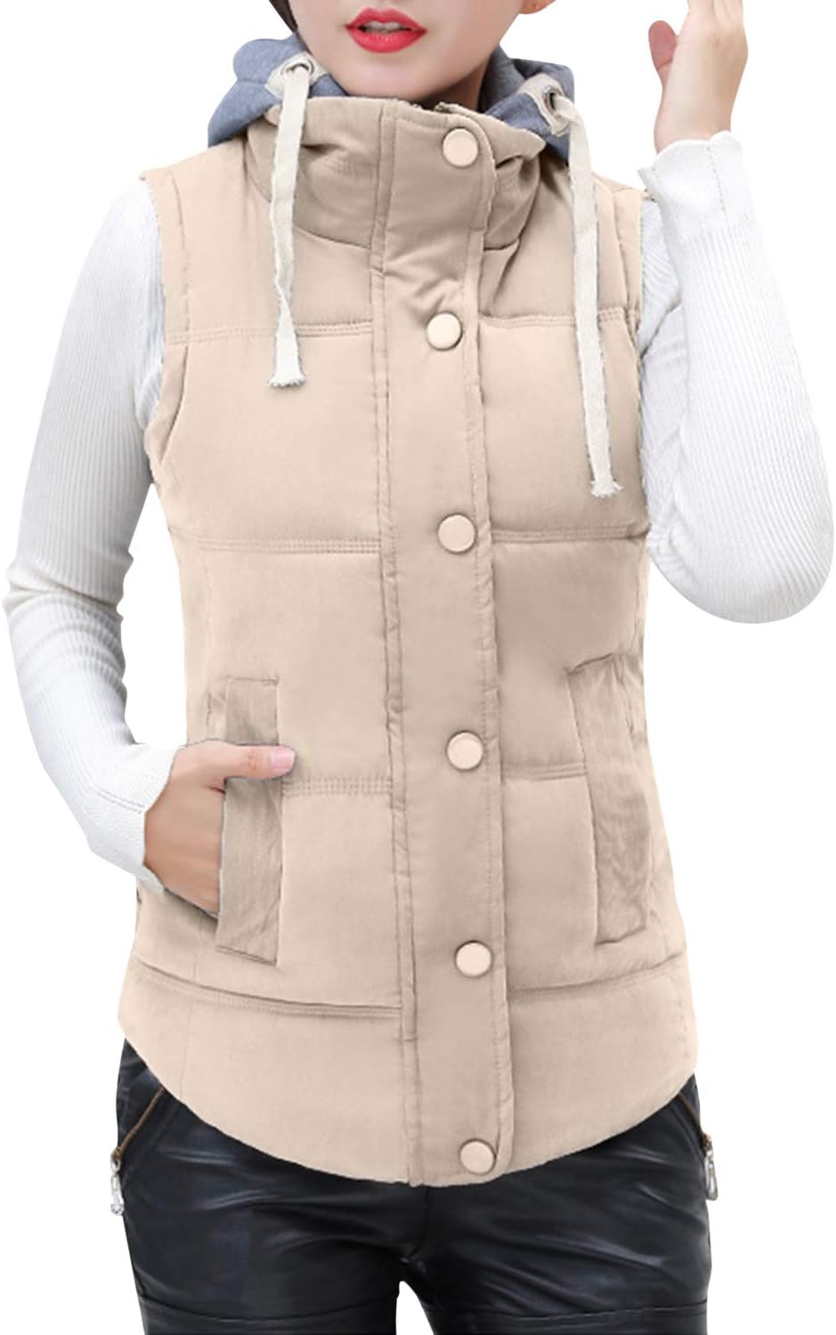 StarTreene Plus Size Gilets with Hood Women's Button Down Sleeveless Quilted Jacket Winter Body Warmer