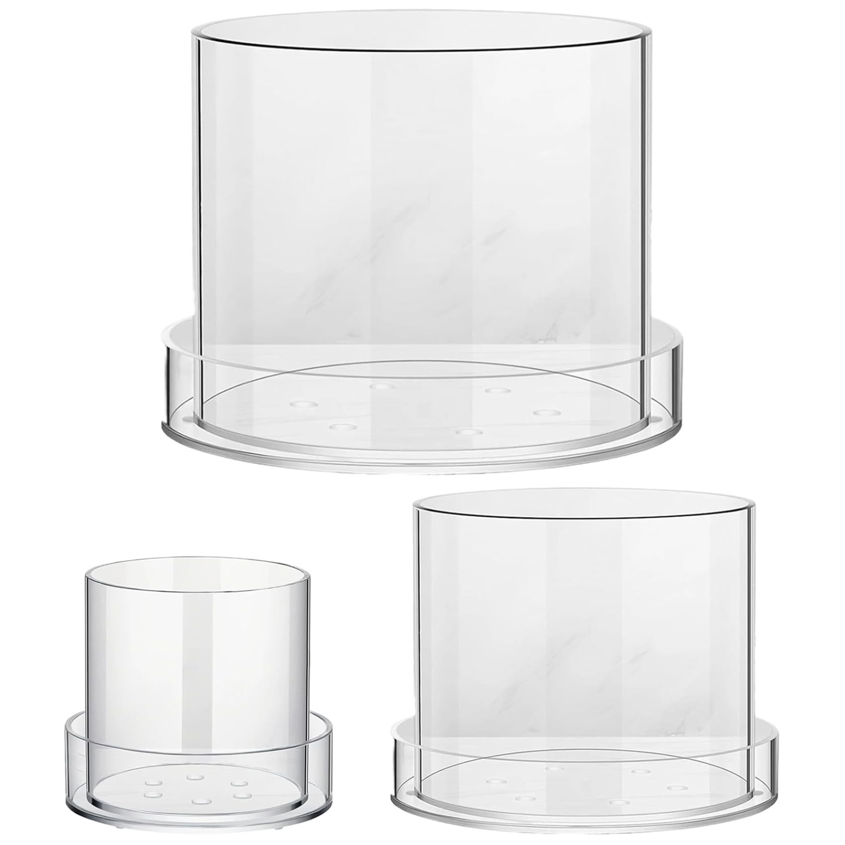 Pots transparents avec drainage (4/6/8") et soucoupe en acrylique