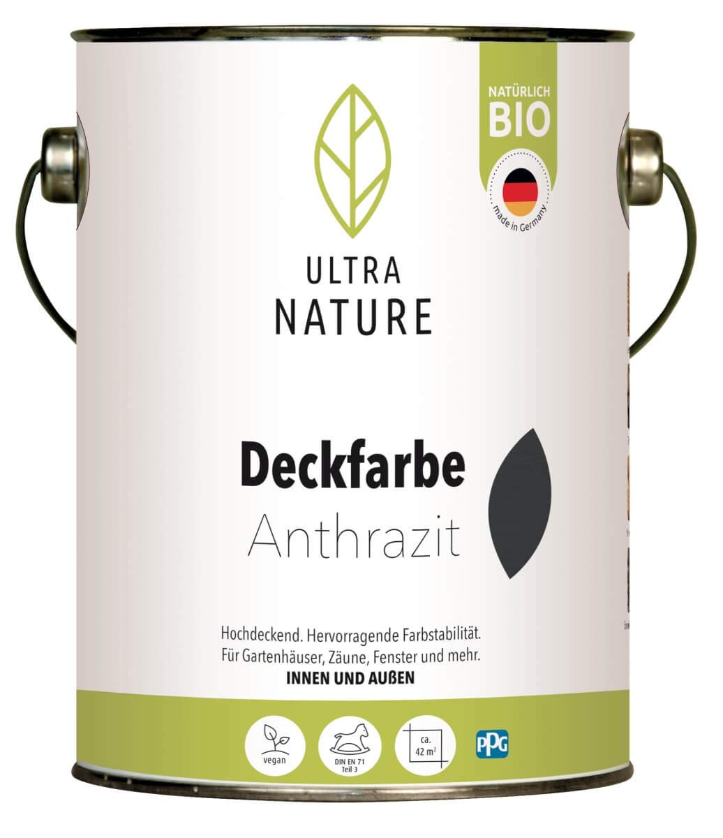Pintura para interior y exterior, 2,5 l, antracita, vegano, ecológico, sin disolventes, protección UV, protección contra la intemperie