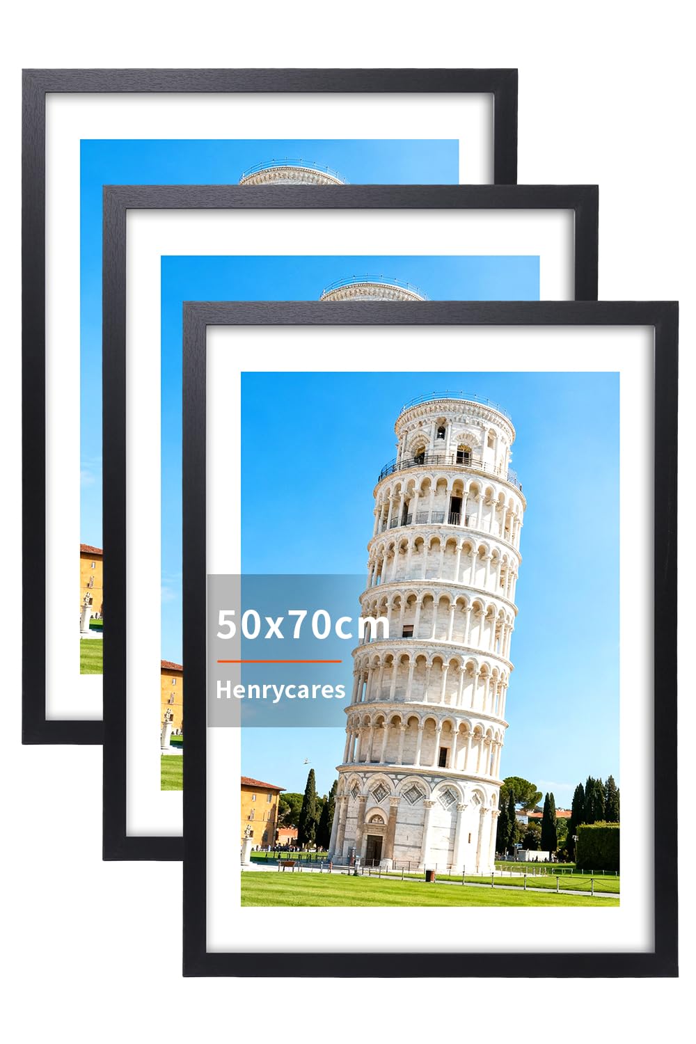 Henrycares 3er Set Bilderrahmen 50x70, Schwarz Rahmen für 50x70 cm, Picture Frame Fotorahmen groß für Fotos, Bilder, Poster