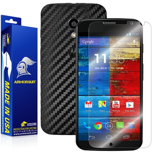 Armorsuit MilitaryShield Black Carbon Fiber Skin Wrap Film + HD Clear Screen Protector for Motorola Moto X (1st Gen 2013) - Anti-Bubble Film