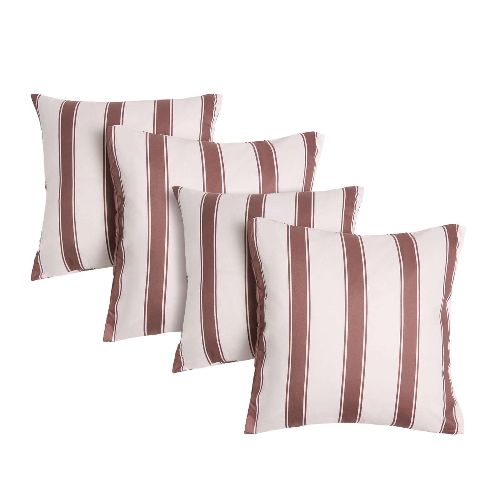 Ohs Chocolate/Cream - Stripe Outdoor Cushions Waterproof Decorative Stripe Outdoor Cushion Covers 45 X 45 Set Of 4 Super Soft Patio Garden Cushions Home Decor Throw Pillow Covers With Invisible Zipper, /Cream