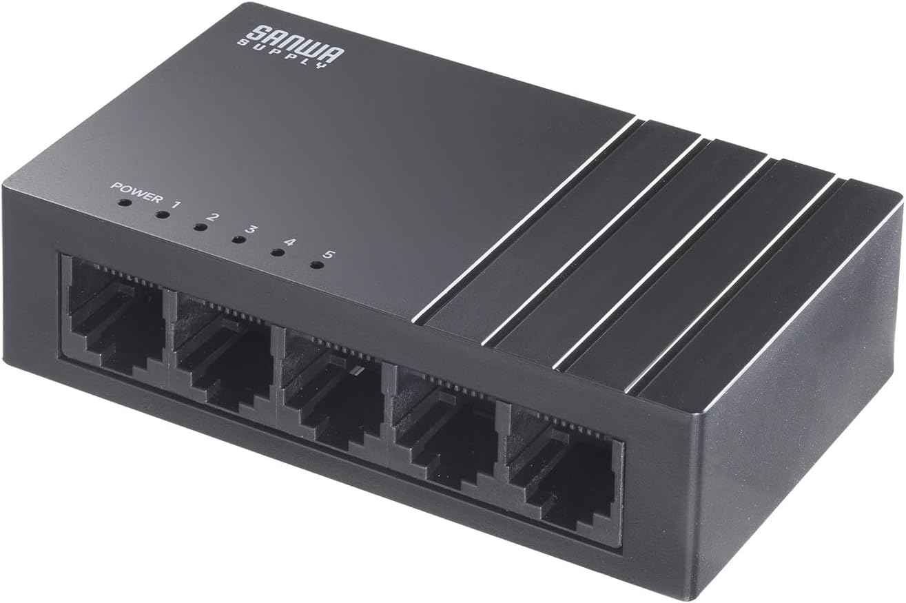 Sanwa Supply LAN-GIGAC503BK Gigabit Compatible Switching Hub (5 Ports, Type-C Power)