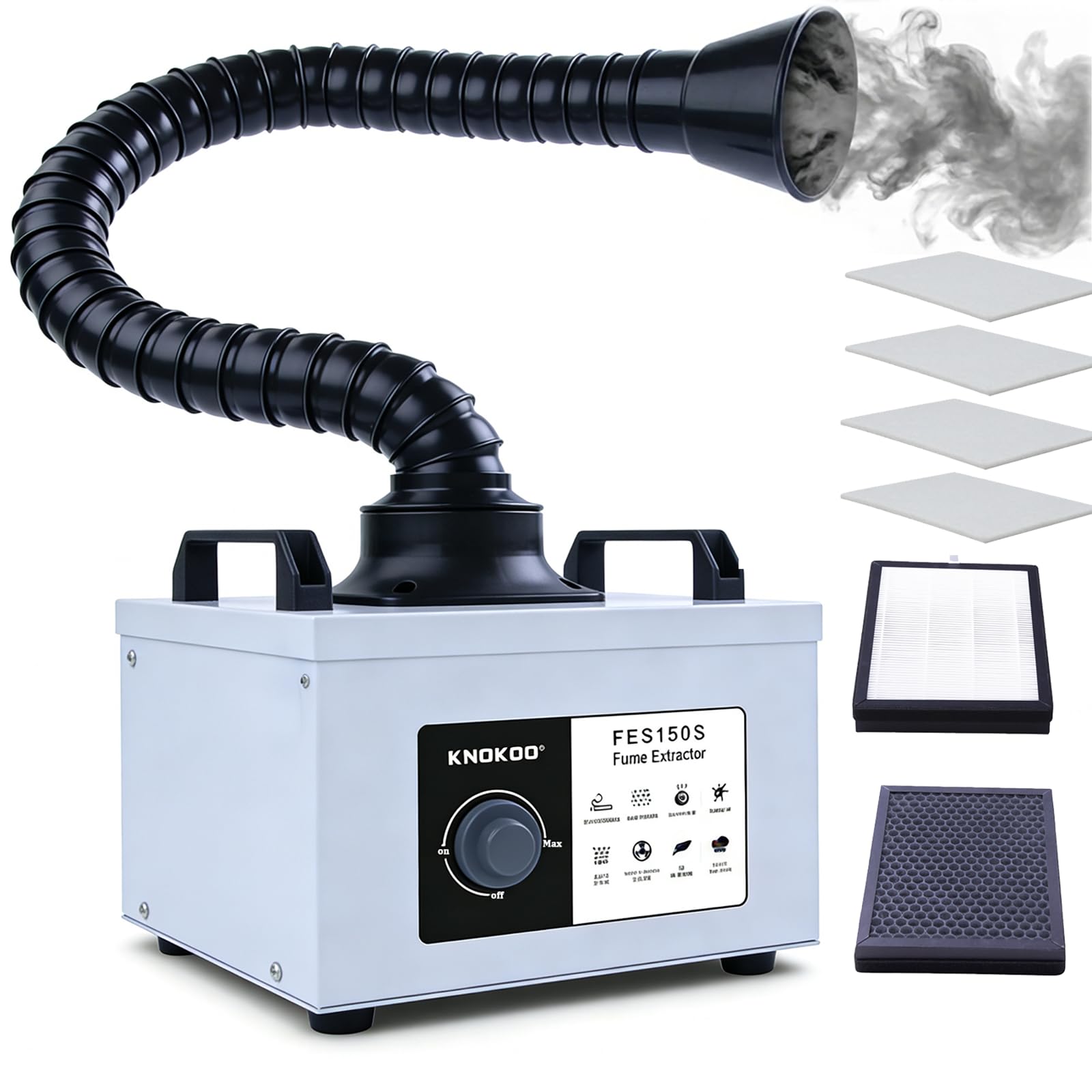 FES150S Solder Fume Extractor, 200m³/h 100W Strong Suction for 3D Printing, Low Noise 3 Stage Filtration Smoke Purifier for Laser Engraver and Soldering Smoke Absorption(US-plug 110V)