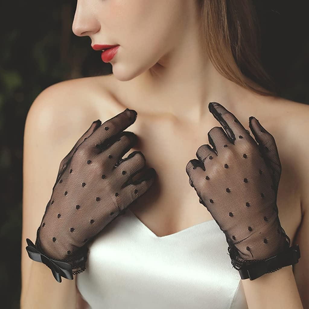Ladies Lace Gloves Short Finger Chiffon Ceremony Gloves Stretch Gloves Leaf Tulle Wedding Gloves