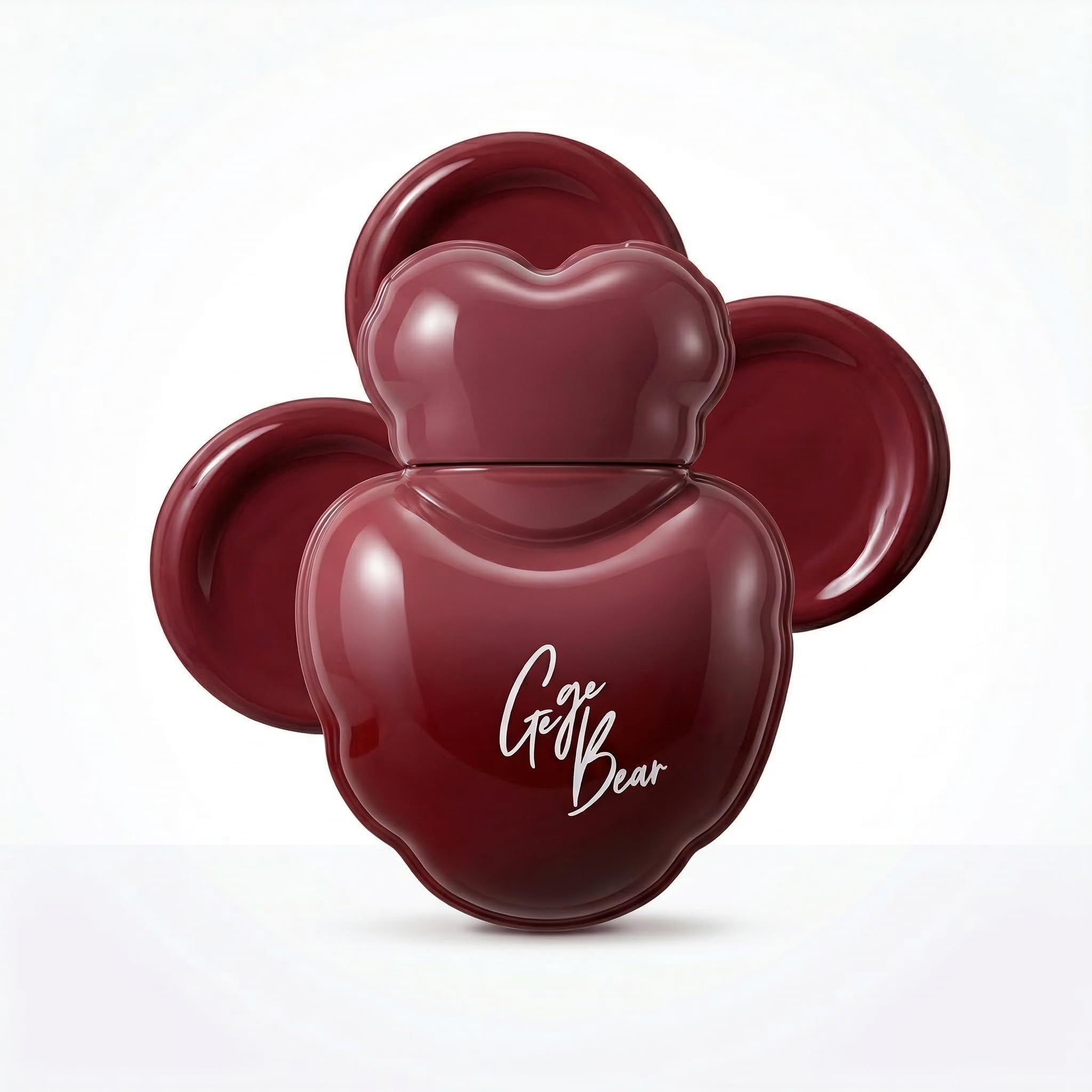 Gege Bear Love Heart Glossy Water Lip Glaze | Glass Lip Effect | Moisturizing Non-Sticky Formula with Glycerin | Precision Fiber Wand Applicator | 6 Shades | Collectible Heart Shaped Bottle (06 Cherry Rose)-image-11