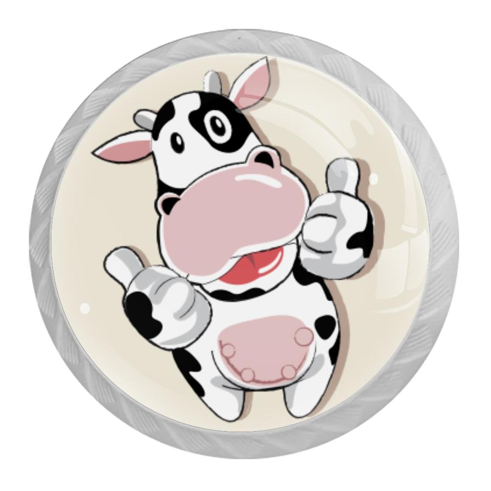 Tqmspg 4 Pieces Drawer Pulls Funny Cow Door Knobs Dresser Handles for Kitchen Wardrobe Cupboard Hardware Furniture
