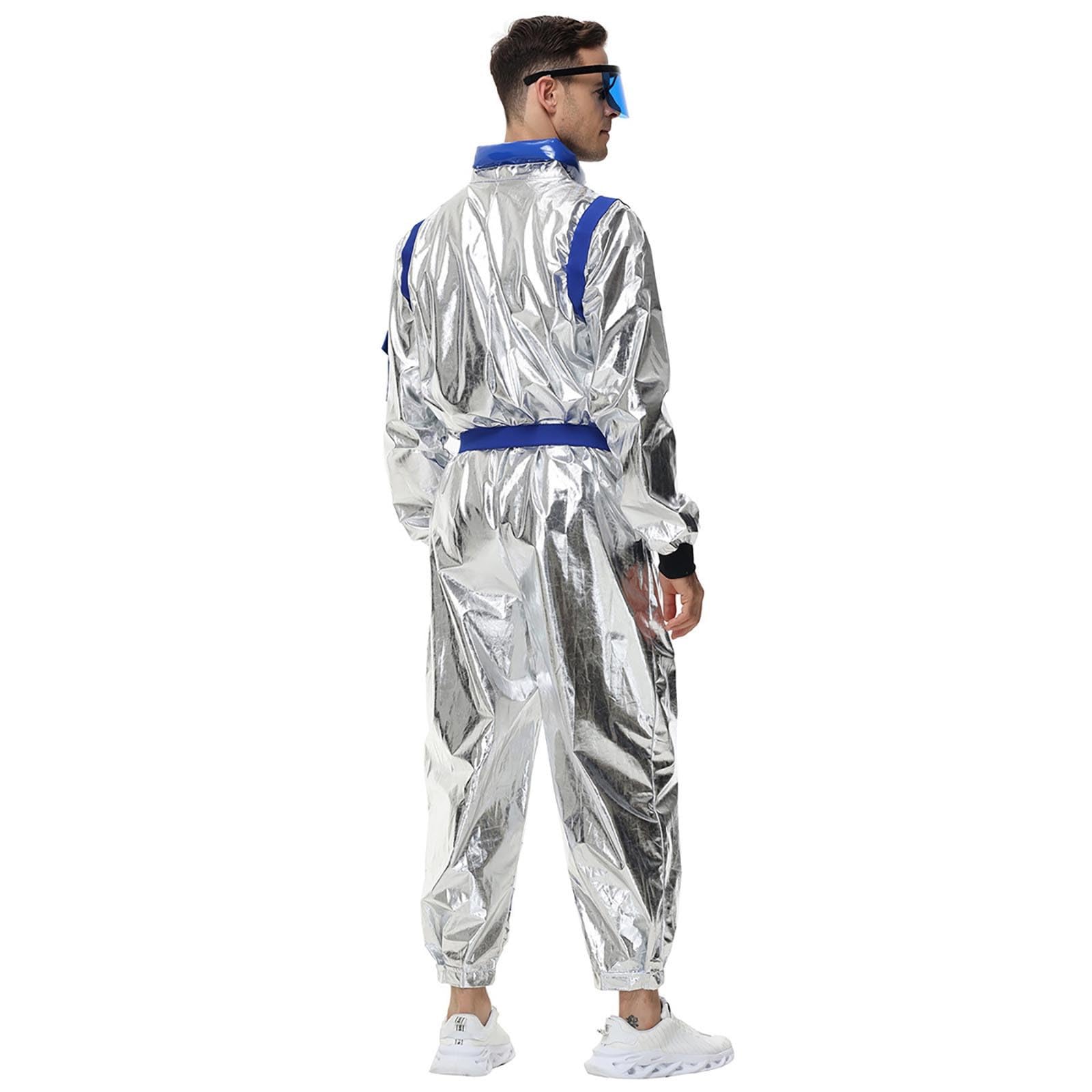 Astronauten Kostüm Erwachsene Astronaut Herren Frauen Faschingskostüme Damen Overall Space Weltall Astronautenkostüm für Spaceman Raumfahrer Costume silberner Raumanzug Piloten Cosplay Party