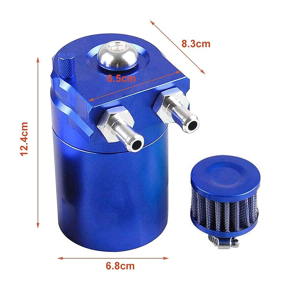 Towwoo 300 ml Alluminio Decanter, Seperator Vapori Olio Motore, Cattura Aria Universal, per Recupero Vapori con Kit di Accessori a 2 Porte, Filtro Aria, Tubi (Blu)
