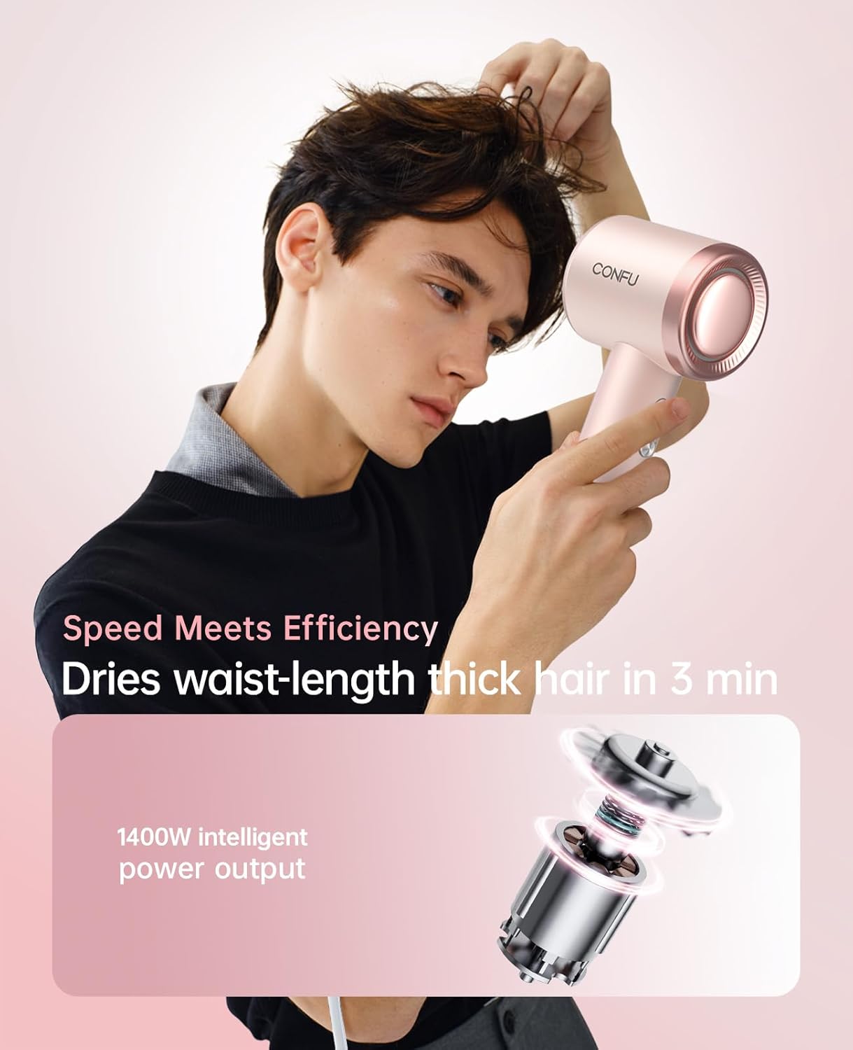 Hair Dryer with Diffuser, CONFU Hair Dryers for Women, Diffuser Hair Dryer High Speed Professional Ionic Blow Dryer for Fast Drying, Hair for Curly Hair for Home Travel - Image 2