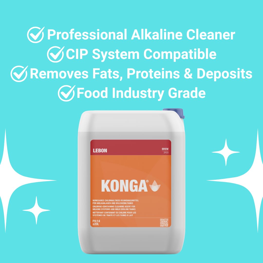 Konga Brew - Professionelles Reinigungsmittel für CIP-Systeme, Brauereien und Lebensmittelindustrie | Alkalischer Reiniger | Entfernt Fette, Proteine und organische Ablagerungen (20 L)