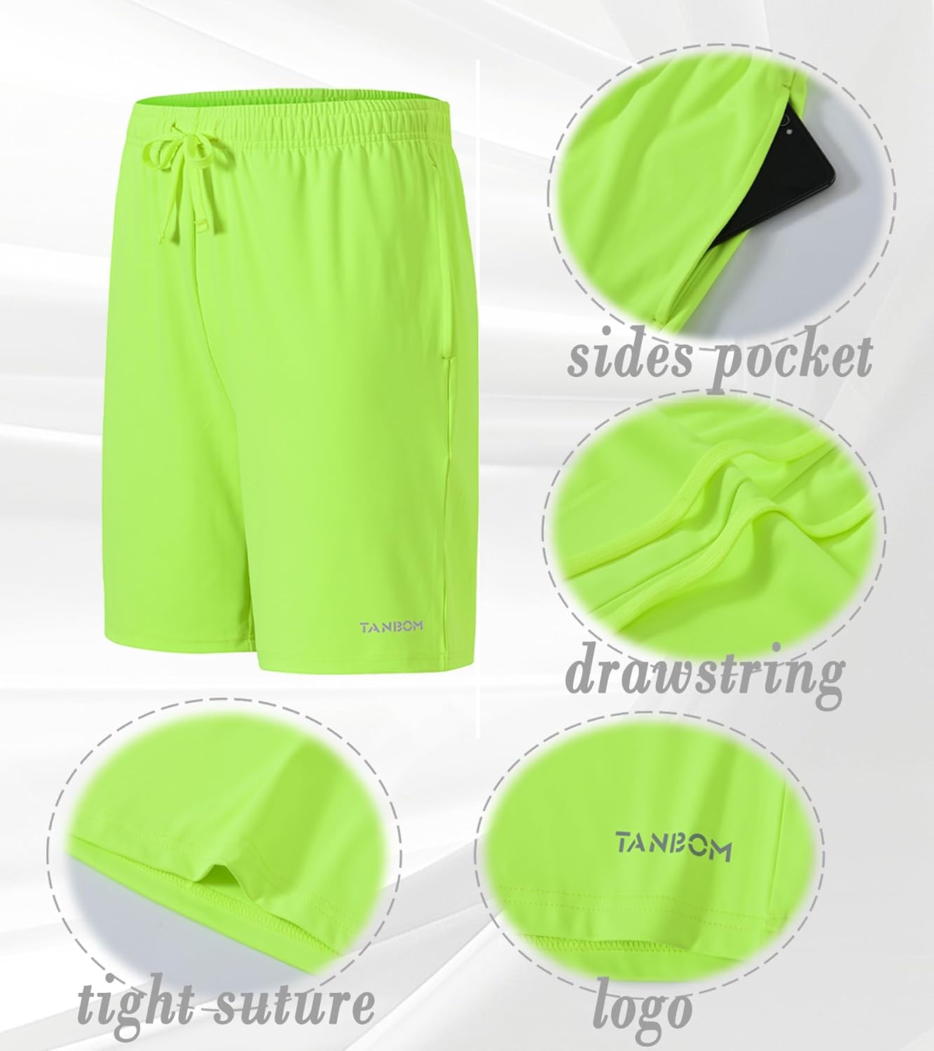 JINSHI Men’s Big and Tall Athletic Unlined Shorts Deep Pockets Elastic Waist Drawstring 8in Sport Male Long Basketball Shorts
