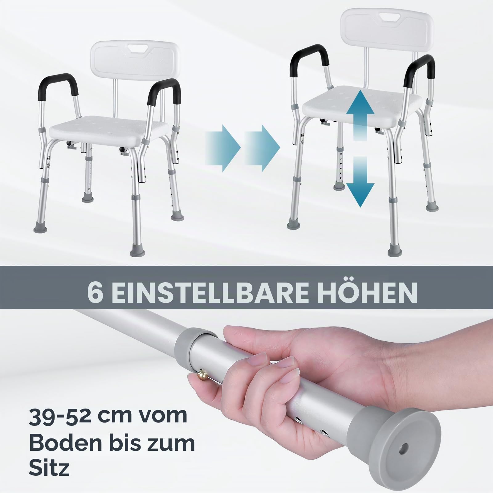 LIFERUN Duschhocker mit Lehne Duschstuhl, für Senioren&Schwangere Duschsitz
