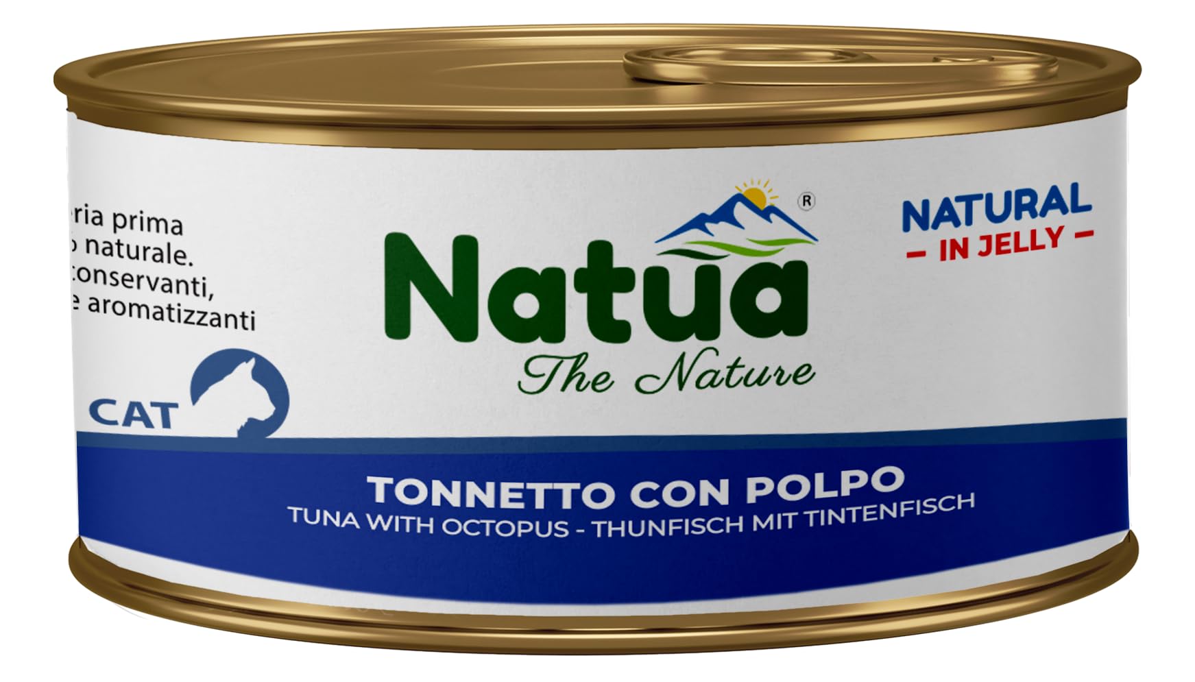 Natua Cibo Umido per Gatti, Tonnetto con Polpo in Gelatina Naturale, 150g, Confezione da 12 Scatolette
