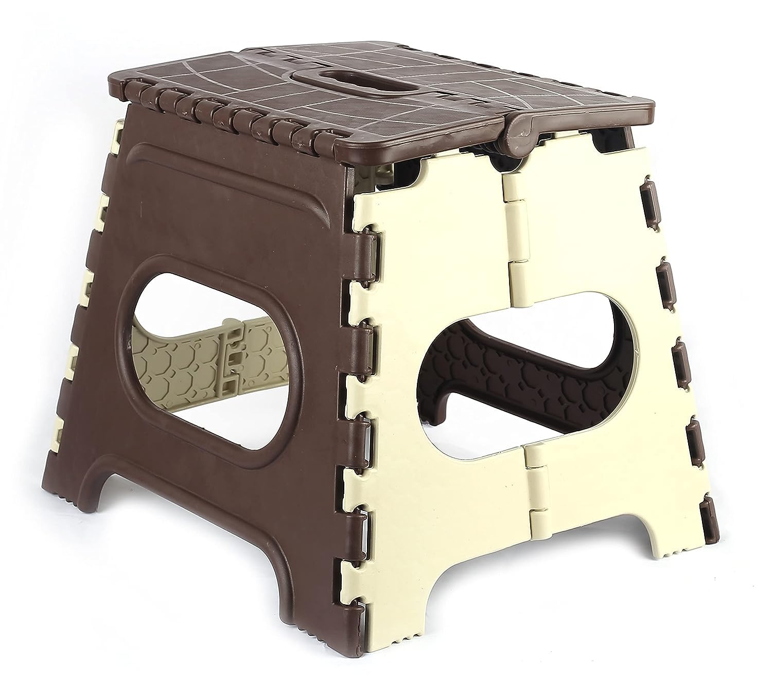 HEVEA Plastic Folding Step Stool for Home 12INCH Height - Holds Up to 100 Kg - Great for Kitchen, Bathroom, Bedroom, Kids Or Adults Light Weight Stool for Home & Travel (Brown & Beige)-image-36
