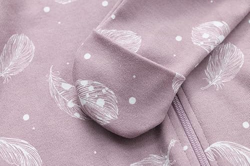 Owlivia Organic Cotton Baby Pajamas, Boys Girls Zip Front Sleep 'N Play, Footed Sleeper, Long Sleeve(6-12 Months, Feather Mauve)