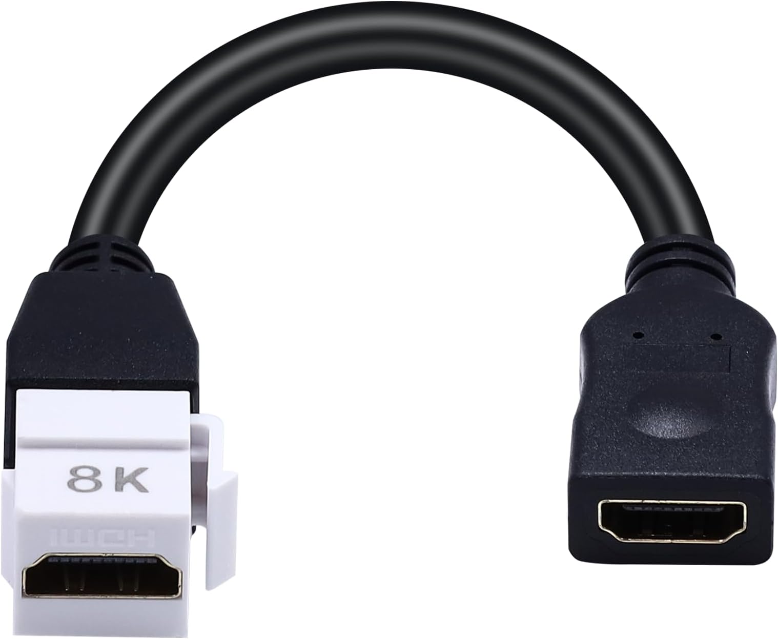Poyiccot 8K HDMI Keystone Jack Pigtail Cable, 48Gbps HDMI 2.1 Keystone Pigtail Cable Female to Female Video Extension Snap-in Connector for White Wall Plate 8K, 4K@60Hz, 8inch