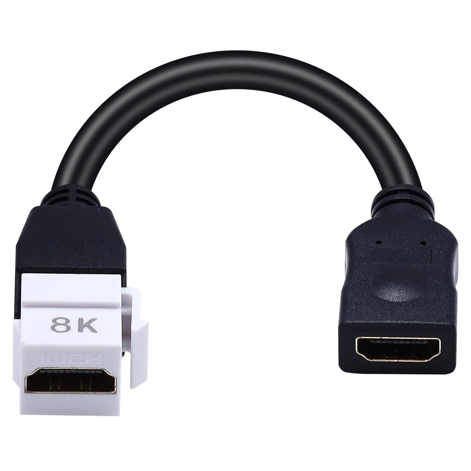 Poyiccot 8K HDMI Keystone Jack Pigtail Cable, 48Gbps HDMI 2.1 Keystone Pigtail Cable Female to Female Video Extension Snap-in Connector for White Wall Plate 8K, 4K@60Hz, 8inch