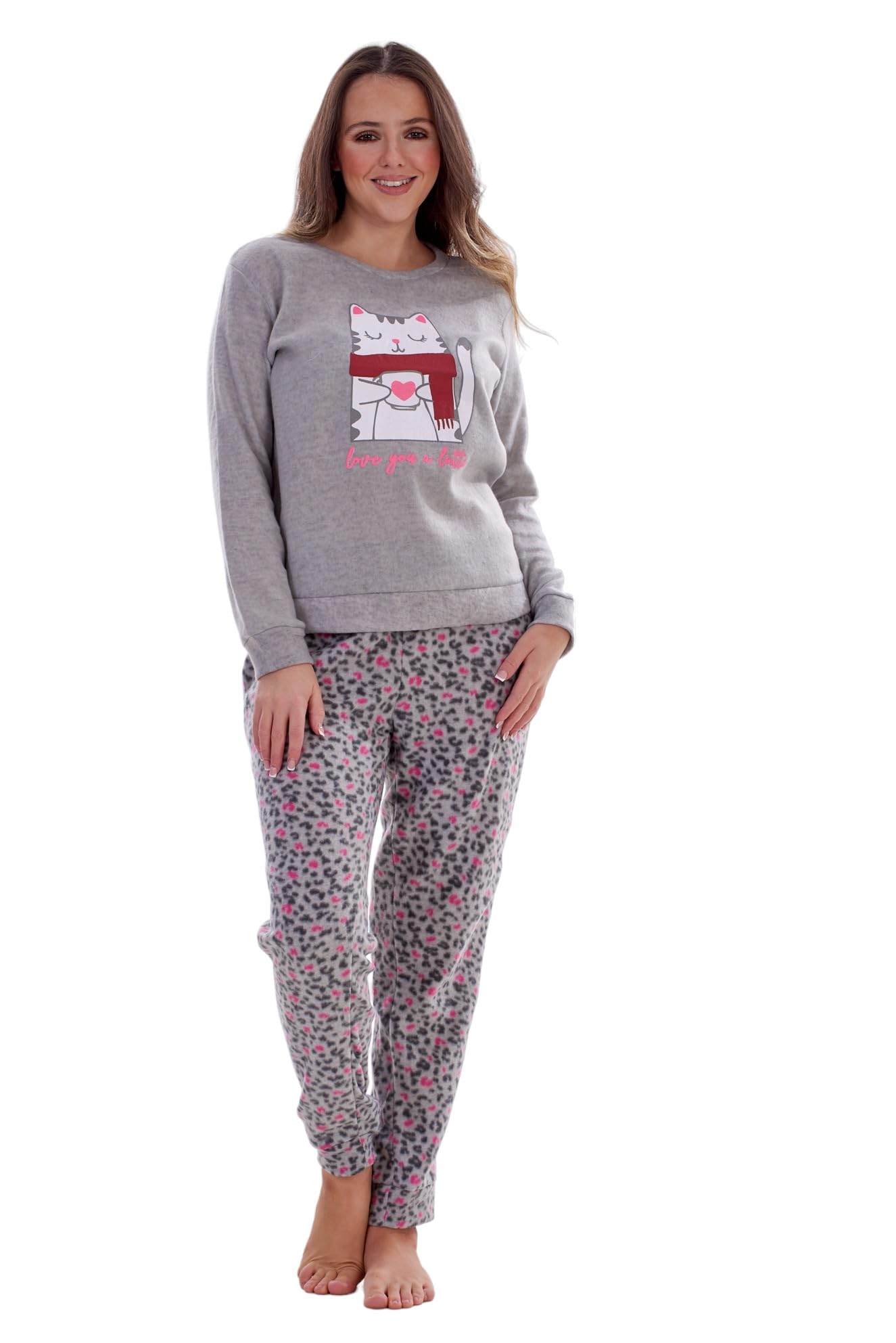 ChicWhisper Ladies Fleece Pyjamas Printed Winter Warm PJ'S Nightwear