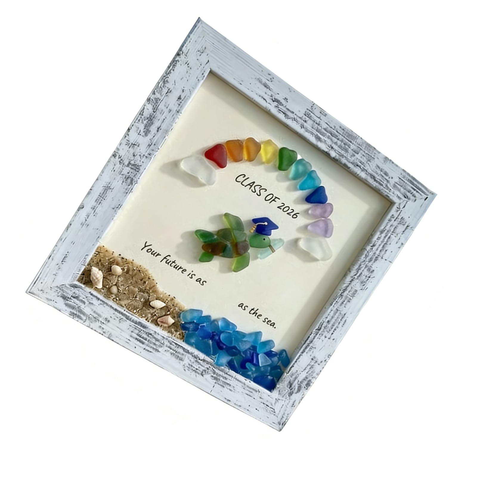 Jazuaiao Artistic Sea Glass Photo Frame with Natural Ideal Graduation Present Sea Encouraged Photo Frame