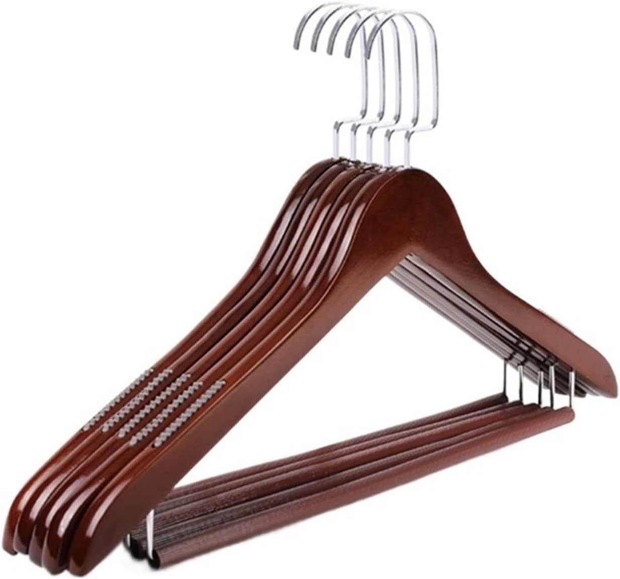 Clip Drying Rack Wooden Suit Coat Hangers Smooth Finish Wooden Dress Hangers with Non Slip Pant Bar, 360 Swivel Hook and Notches for Jacket Pant Shirt Clip Clothes Drying Rack(Natural,5 Pack)