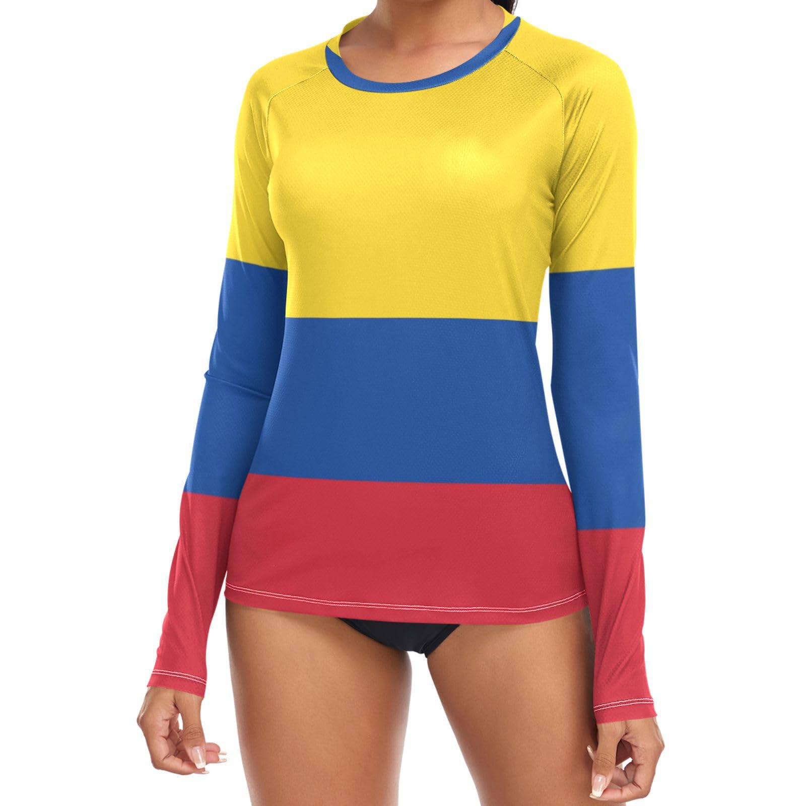 Colombia Colombia Bandiere Nazionali Blu Rosso Giallo Donne Rash Guard Traspirante Elasticità UV Sun
