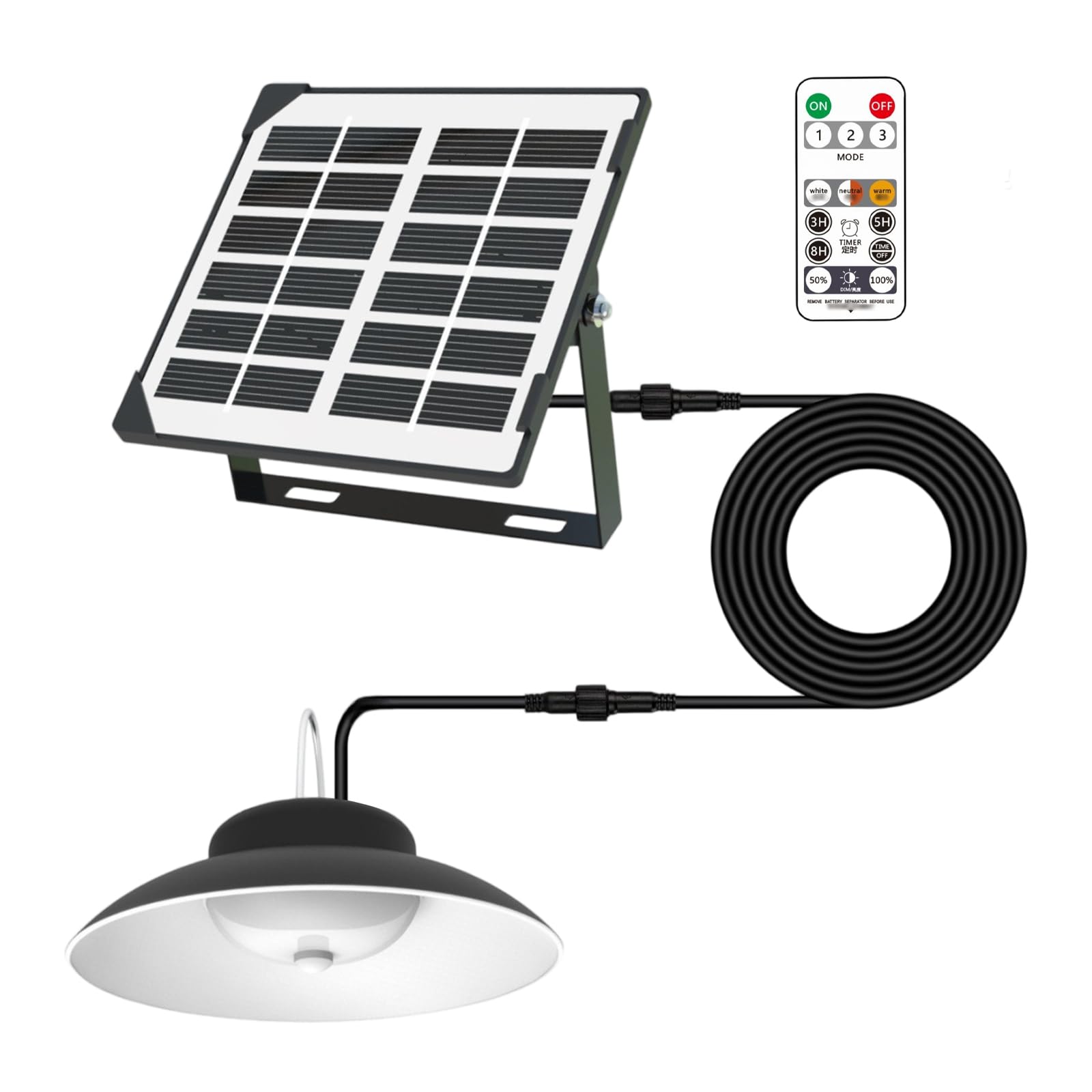 Lámpara de techo solar con mando a distancia, lámpara colgante solar para exterior, lámpara colgante interior, 3 temperaturas de color, lámpara solar para exterior, IP65, resistente al agua, para