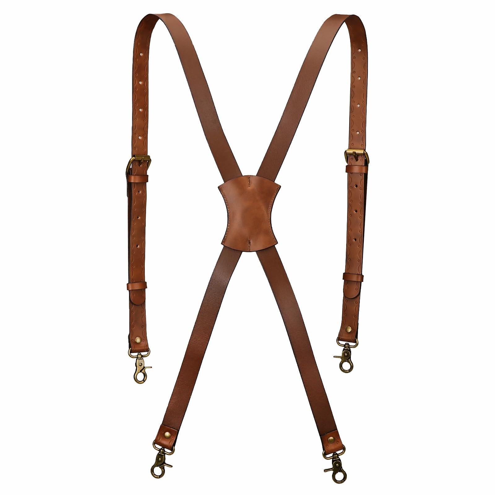 TOURBON - Tirantes resistentes de piel auténtica para hombre, tirantes ajustables en forma de X de 1 pulgada de ancho
