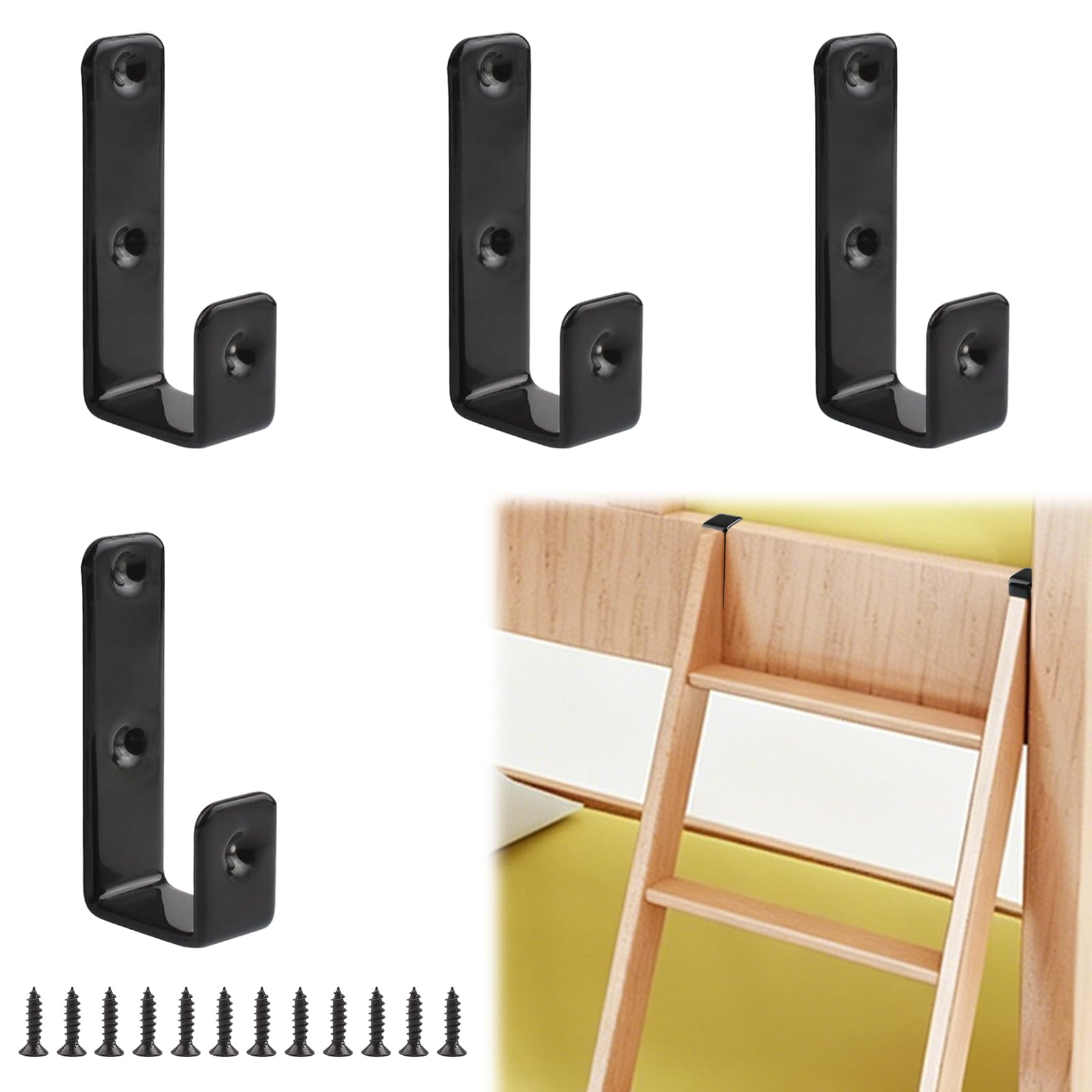 MOROBOR Bed Ladder Hooks Bracket, 4pcs PVC Coated Hooks Iron Bunk Bed Ladder Hook Heavy Duty Hardware Utility J Hook Brackets for Loft Beds Stairs