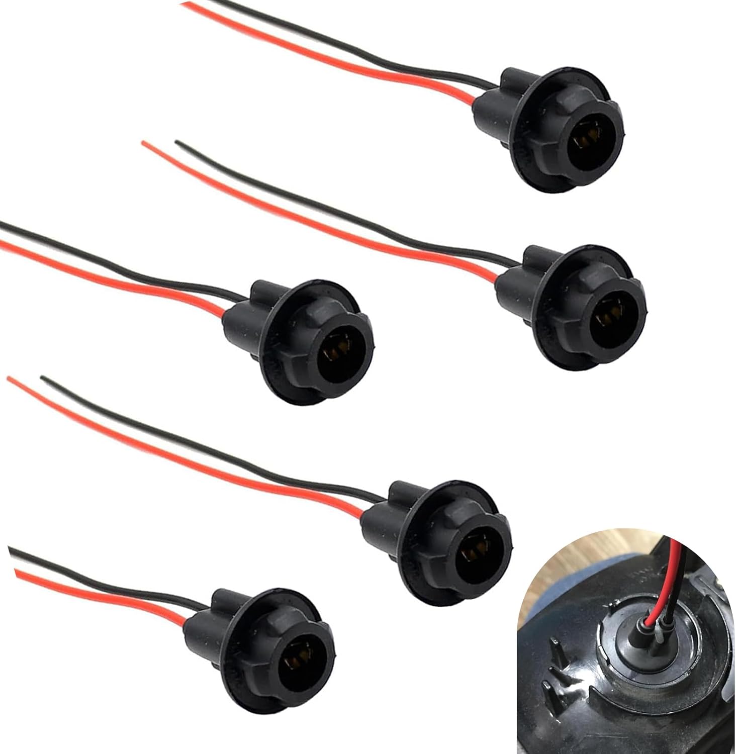5PCS 194 Bulb Socket with Wire Pigtail, T10 Pre-Wired Harness Connector for 158,161,168,175 Bulbs, Universal Tail Light Side Marker Light Socket Adapter for Cars, Sedans, Trucks and SUVs