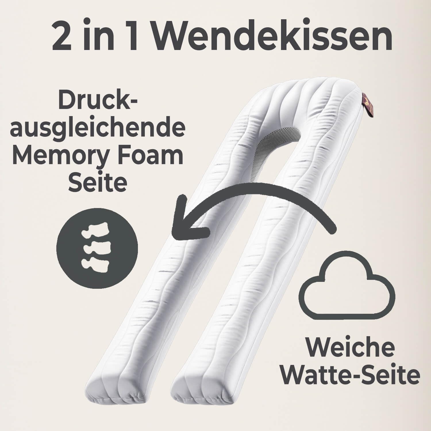 Traumreiter Seitenschläferkissen Visco M Wendekissen Memory Foam Orthopädisch Schwangerschaftskissen Stillkissen XXL Komfortkissen Bezug Perl Weiß Deluxe