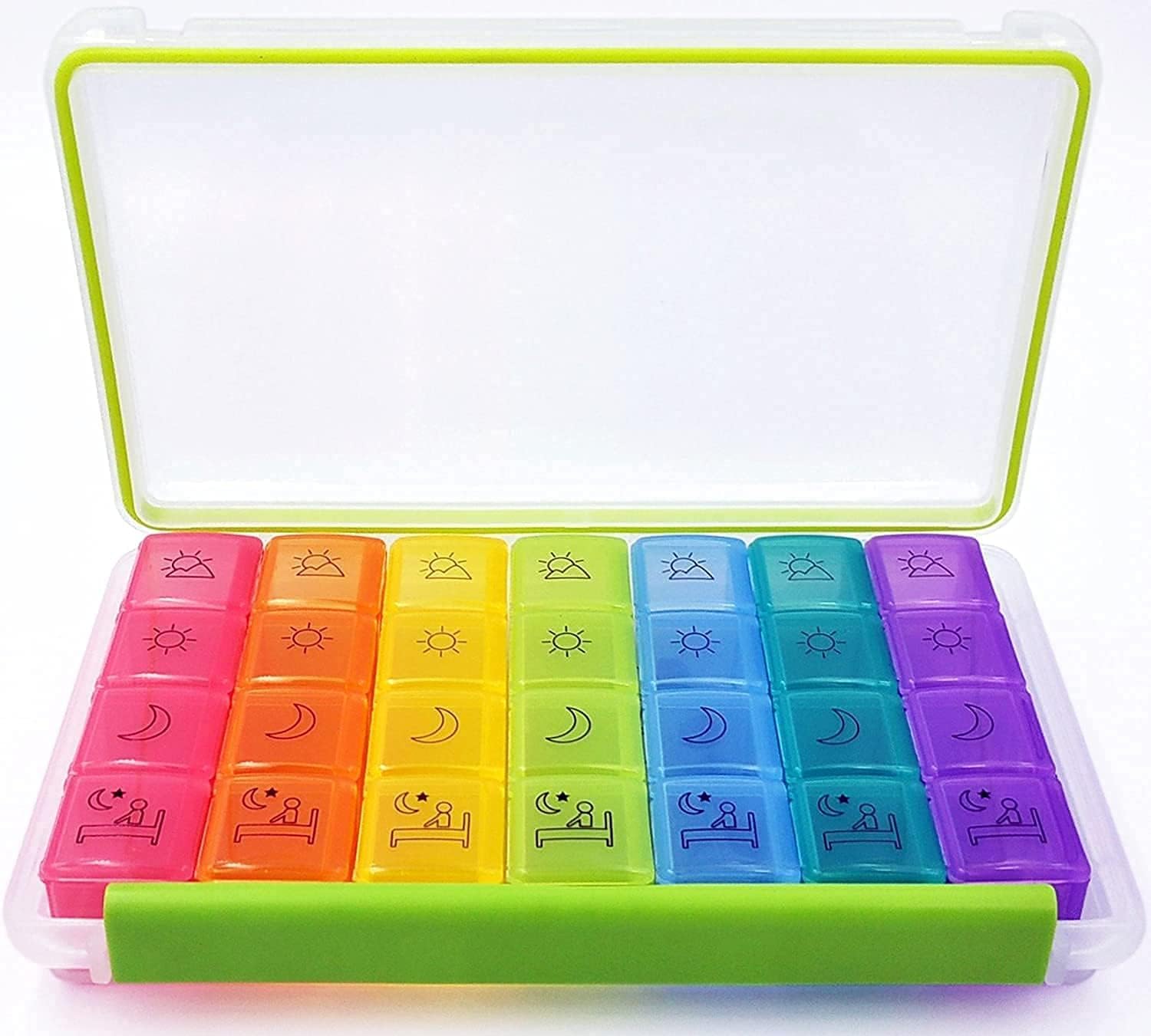 Xpandio Large Weekly Pill Organizer 7 Day (4 Times a Day), Moisture-Resistant Daily Pill Box Medicine Cases for Vitamin/Fish Oil/Supplements - Rainbow Colors-image-37