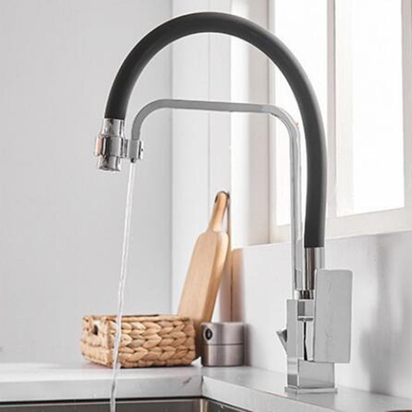ZYCHSJXA 3 Way Mixer Tap Kitchen Rotating Taps Brass 2 Outlets-Black