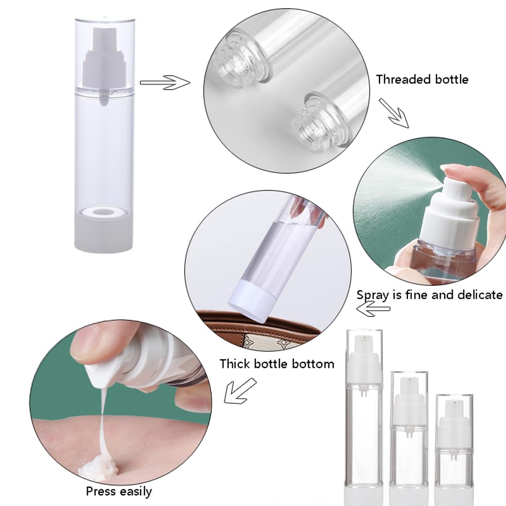 20 unidades botellas sin aire vacías de plástico 5-100ml, dispensadores de vacío recargables para crema, loción y aerosol, portátiles para viaje (20,50ml,Botella de pulverización)