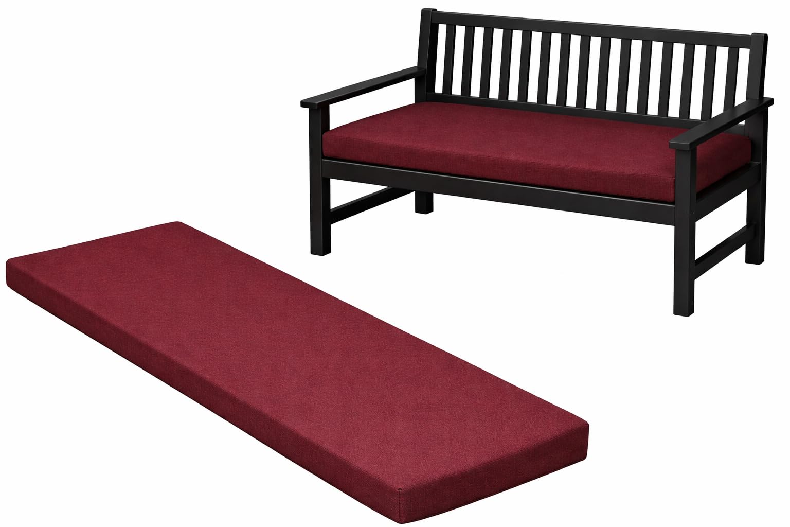 Brillars Garden Patio Bench Pad Outdoor Water Resistant Fabric 2/3/4 Seater Furniture Swing Seat Hammock Thick Pillow Cushion (Burgundy, 4 Seater)