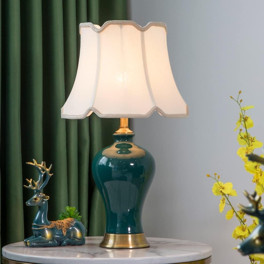 Lampy Stołowe Lampa Stołowa Lampka Nocna Ceramiczna Lampa Stołowa Mosiężna Podstawa Abażur Z Tkaniny Lampka Nocna Lampka Nocna W Stylu Amerykańskim Do Salonu W Sypialni Sypialni (Color : A, Size : S