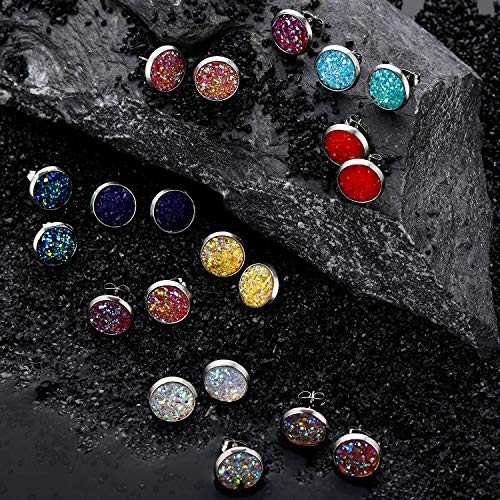 Hicarer 32 Pairs Round Druzy Stud Earrings Bohemian Round Stud Stainless Steel Pierced Earrings Jewelry for Women Graduation Gift4