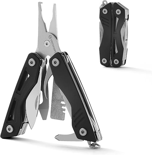 VIRENKNIFE Mini EDC multiherramienta, alicates multiherramienta de acero inoxidable 13 en 1 con cuchillo de bolsillo, abridor de botellas,
