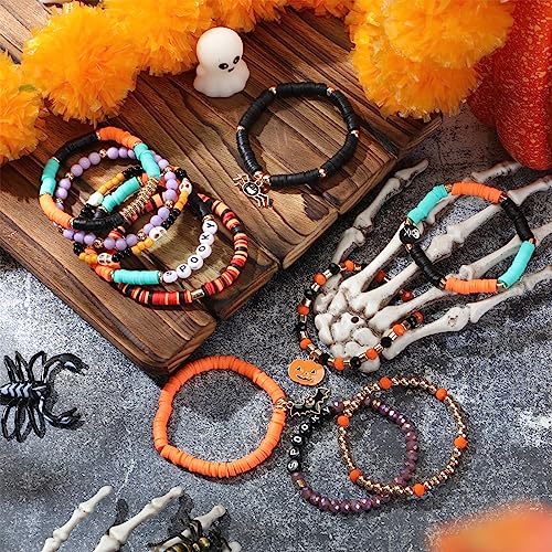 48 Pcs Christmas Bracelets Set Stackable Heishi Surfer Bracelet Beaded Christmas Bracelets Bulk Women's Preppy Polymer Clay Stretch Bracelet for Women Party Supplies Gift4