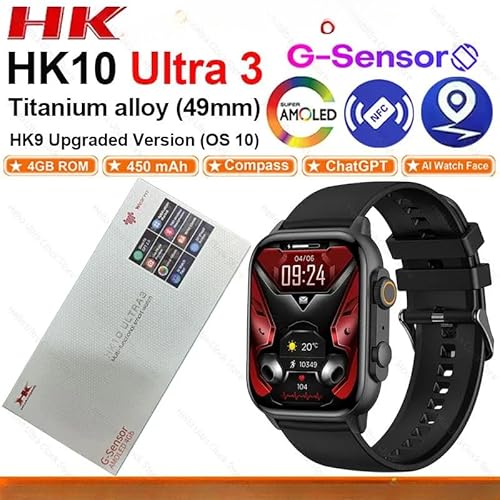 Smartwatch HK10 Ultra 3 2024 49 Mm Amoled 4G Rom Chatgpt Nfc Bussola G-Sensor Orologio Bluetooth Chiamata Sport Smart Watch Uomo Donna (Nero Puro) - 2